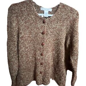 Textured Brown Cardigan Sweater Petite Medium